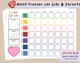 Kids Mood Tracker Printable - Weekly, A4, US letter Sizes, PDF