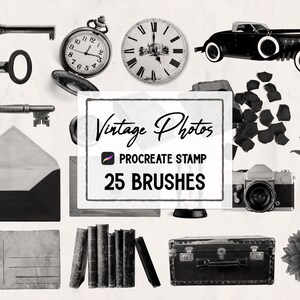 Vintage realista recortado Photo Procreate Stamp brush Set