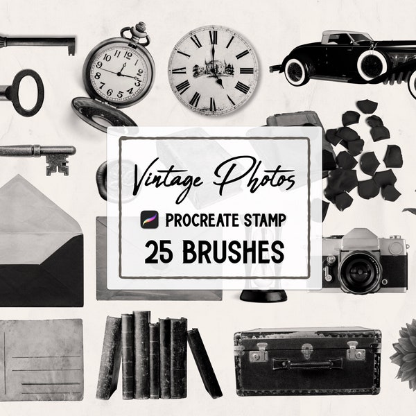 Vintage Realistic Cut-out Photo Procreate Stamp brush Set