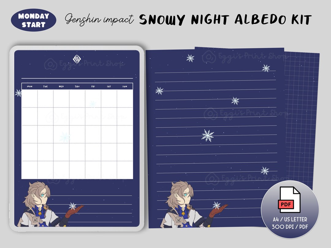 Genshin Impact Albedo Kit - Lined Notes, Grid Note, Undated Monthly ...
