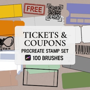 100 Tickets & Coupons Procreate Stamp brush Set image 1