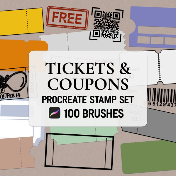 100 Tickets & Coupons Procreate Stamp brush Set