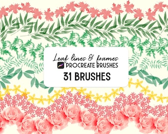 Watercolor Leaf Lines & Circle Frames Procreate brush Set