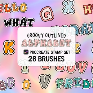 Groovy contorneado alfabeto letra Procreate sello cepillo conjunto