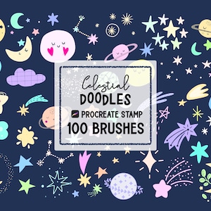 Celestial doodle Procreate Stamp brush Set