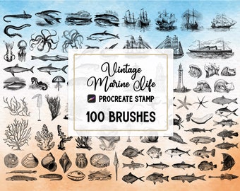 Vintage Marine Life Procreate Stamp brush Set
