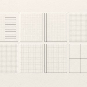 May include: Eight blank notebook pages with different grid patterns. The pages are lined, dotted, and have a variety of grid sizes.