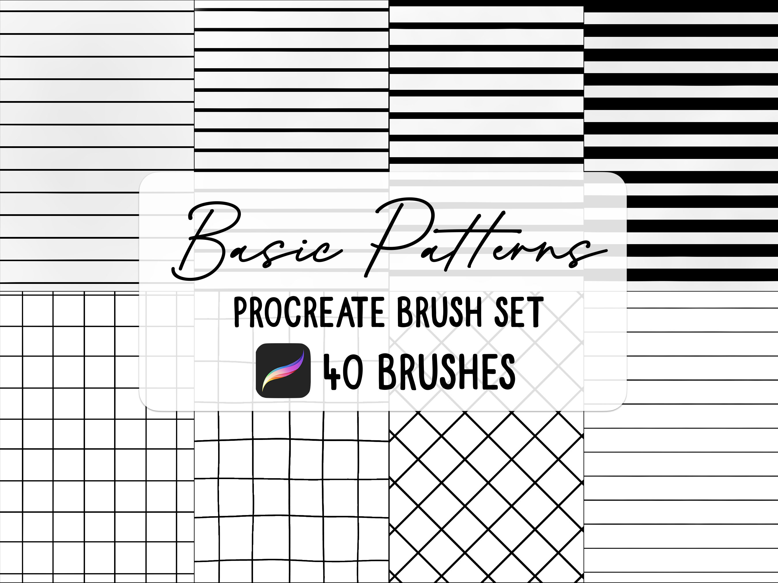 Basic Simple Pattern Procreate Brush Set – 40 Essential Pattern Brushes for iPad