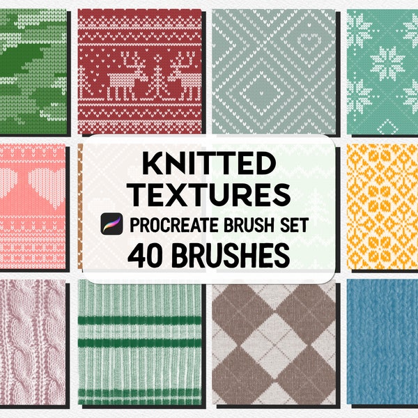 Seamless Knitted Texture & Sweater Pattern Procreate brush Set - Crochet, Knit, Sewing, Sweater