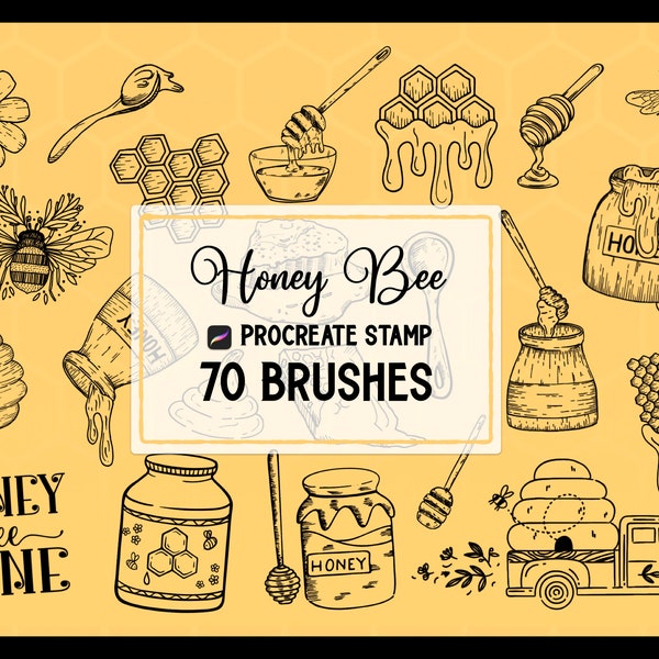 70 Honey Bee Procreate Stamp brush Set