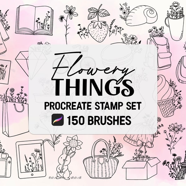 Flowery things Procreate Stamp brush Set, flowers