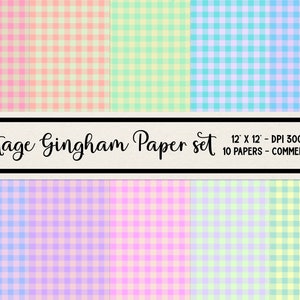 Vintage Pastel Gingham Digital Paper set - commercieel gebruik, instant download