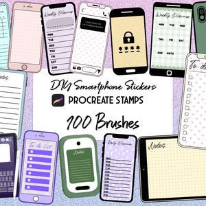 Smartphone widget stickers builder Procreate Stamp brush Set