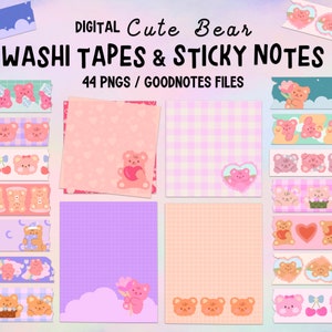 Cute Bear digital stickers set for goodnotes, individual pngs, pre-cropped, multicolored