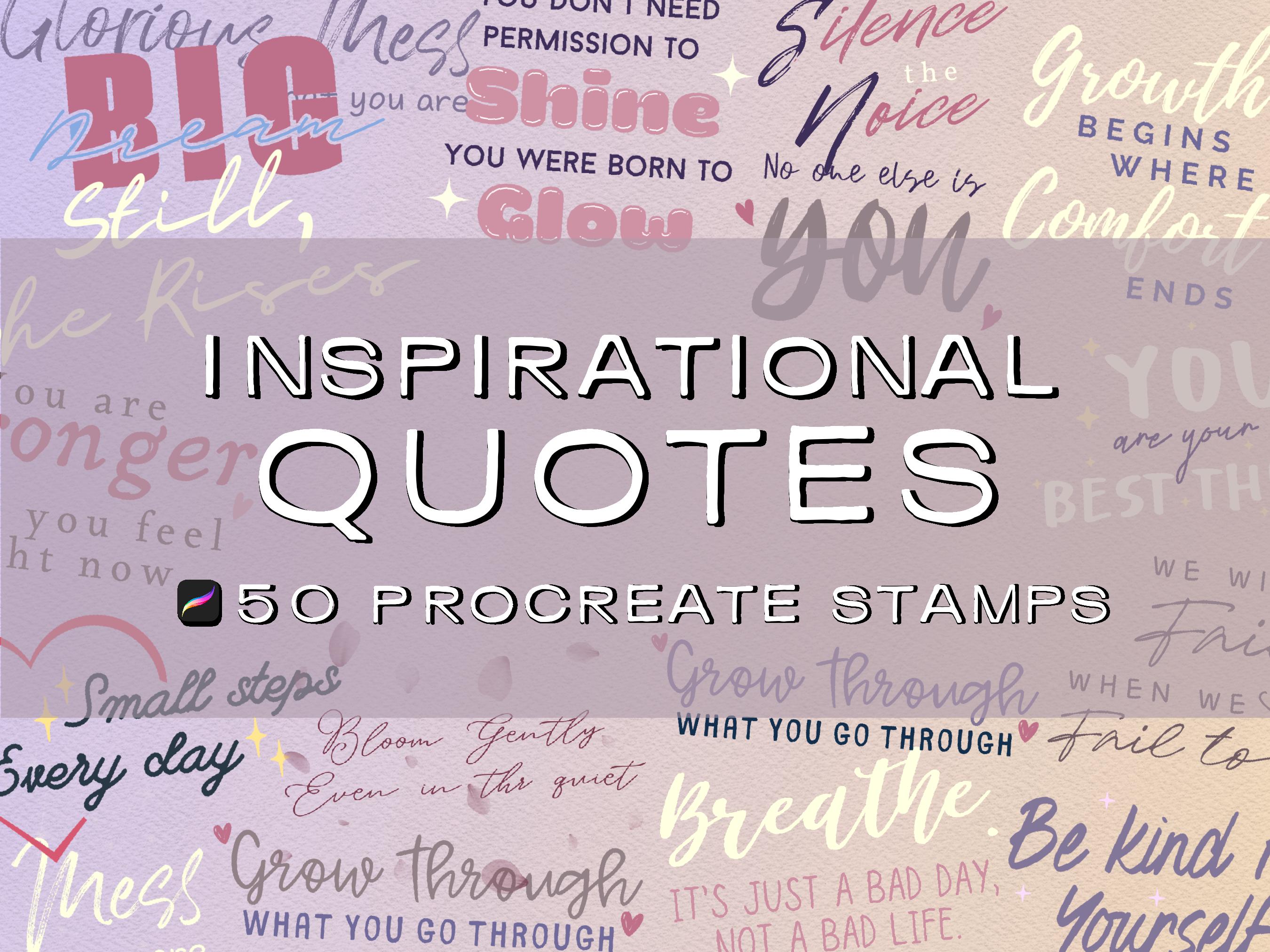 50 Inspirational Quotes Word Art Procreate Stamp brush Set