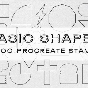 May include: A set of 100 basic shapes for Procreate, including a rectangle, circle, star, octagon, and more. These shapes are perfect for creating digital art, illustrations, and designs.