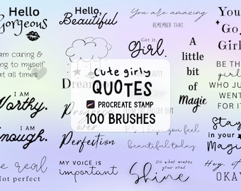 100 Cute Girly Quotes Word Art Procreate Stamp brush Set