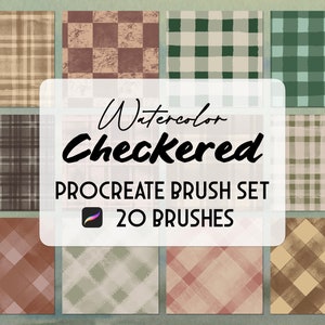 Puede incluir: Un conjunto de 20 pinceles de Procreate para crear patrones de cuadros de acuarela. Los pinceles están diseñados para crear una variedad de patrones de cuadros, incluyendo el gingham clásico, el tartán y el pata de gallo.