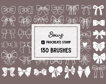 Könnte beinhalten: Ein Set mit 130 weißen Schleifenbürsten für Procreate. Die Pinsel sind für die Verwendung mit der Procreate-App auf dem iPad konzipiert.
