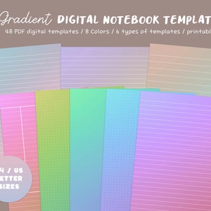 Plantilla de notas digitales degradadas - Imprimible, A4, Carta de EE. UU., Goodnotes, PDF