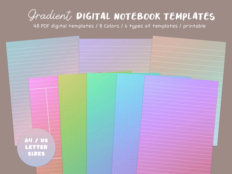 Gradient Digital Notes Template Printable A4 US Letter - Etsy