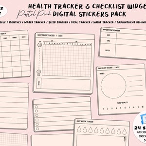 Health Tracker & checklist widget digital stickers set - Pastel Pink