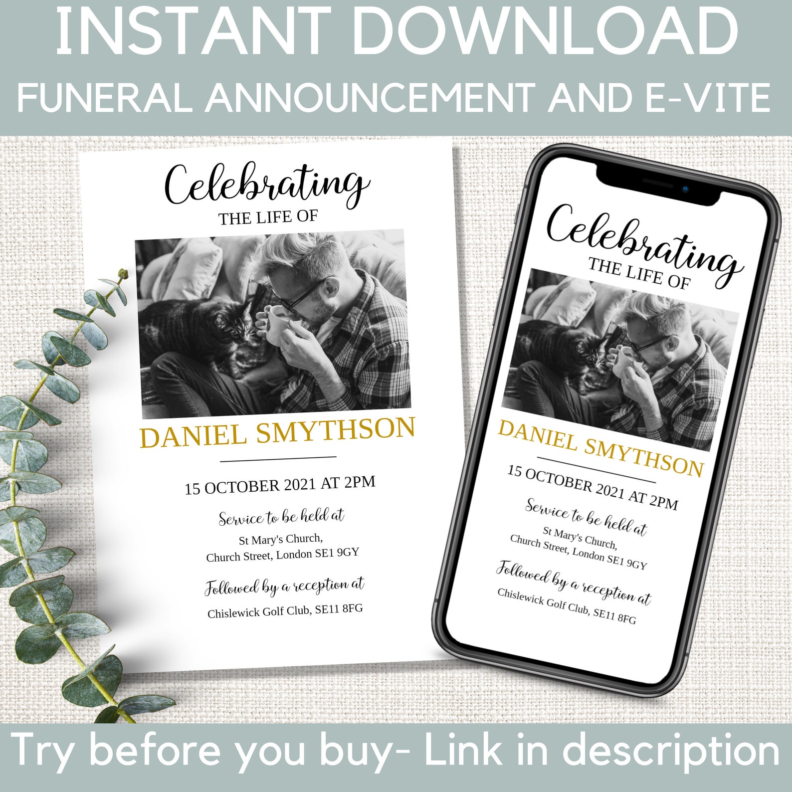 Funeral Announcement Template. Celebration of Life Funeral Evite