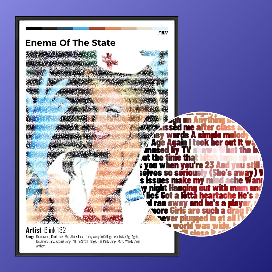 Enema Of The State Blink 182 Album Lyrics Poster Unique Gift For enema-of-the-state-blink-182-album-lyrics-poster-unique-gift-for