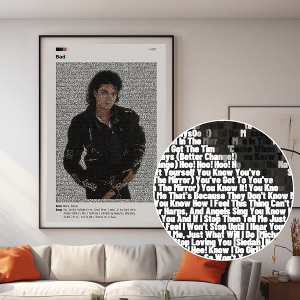 Bad - Michael Jackson Album Lyrics Poster - Vintage birthday gift, For music lovers