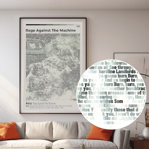 Cartel de letras del álbum Rage Against The Machine - Regalo único, para amantes de la música