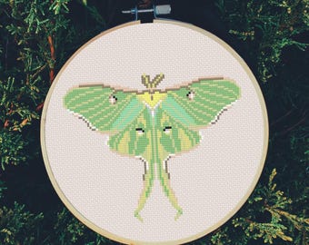 Luna Moth Cross Stitch Pattern, Entomology Embroidery (PDF Pattern)