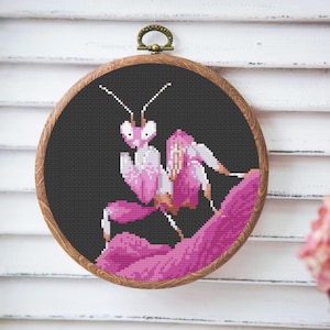 Orchid Mantis Cross Stitch Pattern PDF, Entomology Embroidery, Counted Cross Stitch, Printable PDF file, Insect Cross Stitch