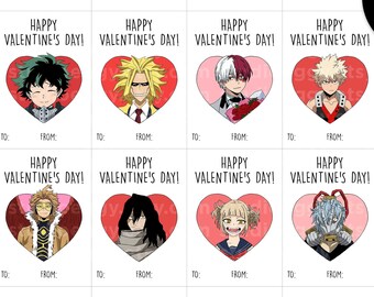 Tarjetas de San Valentín de Anime, Tarjetas de San Valentín Imprimibles, Set de Tarjetas de San Valentín, Tarjeta de Descarga Digital, Tarjetas de San Valentín para Niños, Tarjetas de San Valentín de Anime