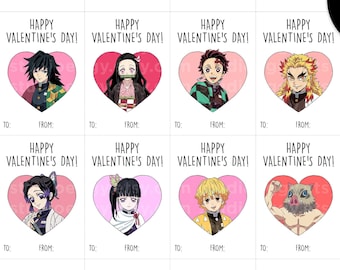 Tarjetas de San Valentín de Anime, Tarjetas de San Valentín Imprimibles, Set de Tarjetas de San Valentín, Tarjeta de Descarga Digital, Tarjetas de San Valentín para Niños, Tarjetas de San Valentín de Anime