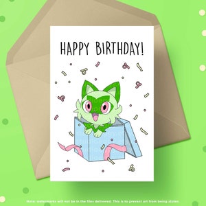 Anime Birthday Card, Printable Birthday Card, Anime Greeting Card, Digital Download Card, Cat Birthday Card, Anime Kid's Card, Cute Cat Card