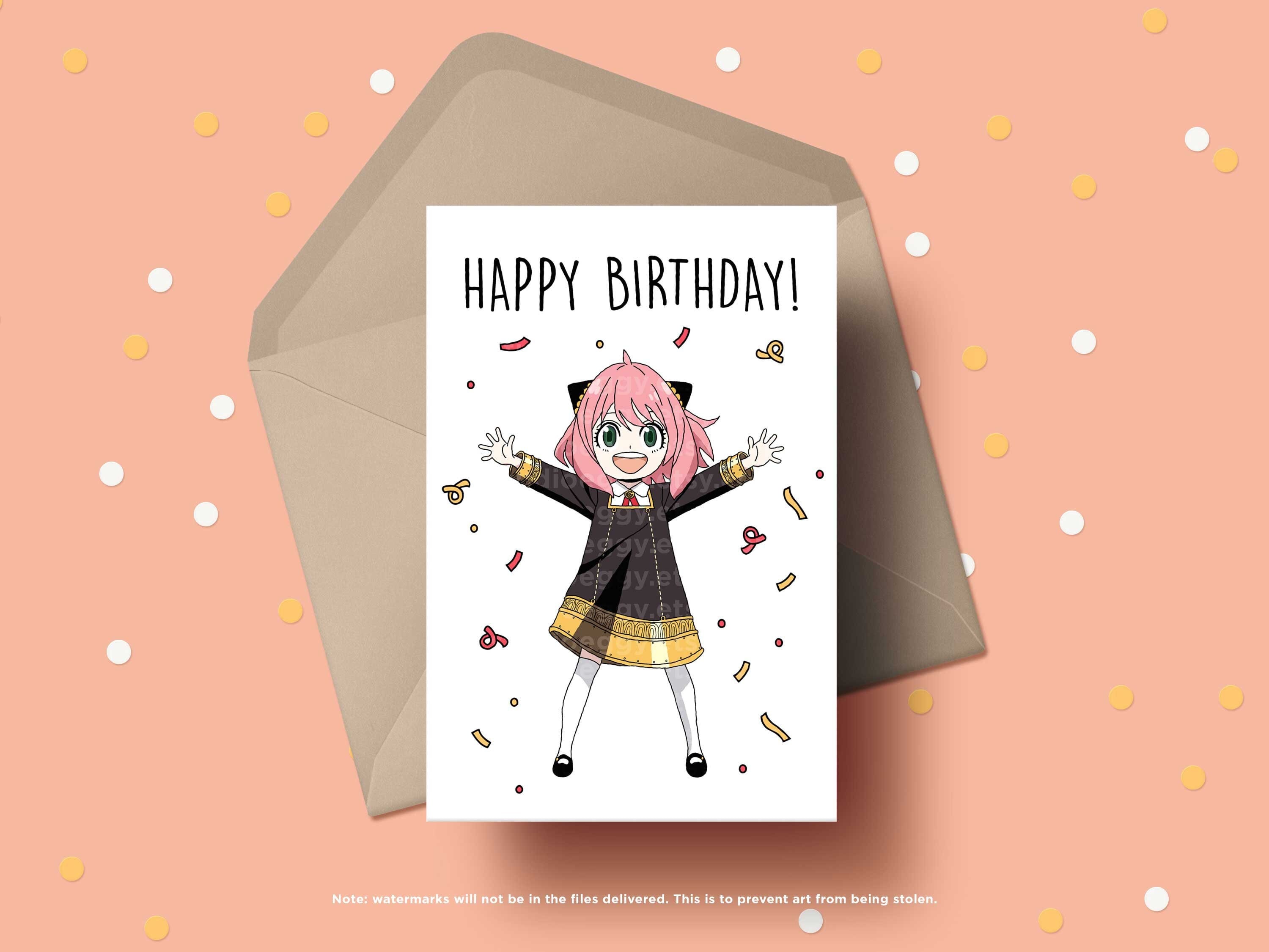 Anime Birthday Card, Printable Birthday Card, Anime Greeting Card ...