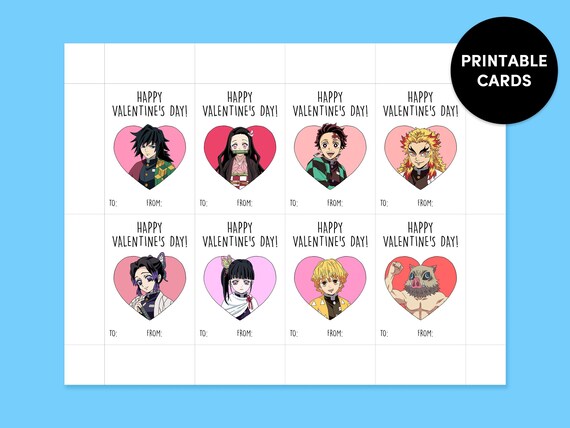 Anime Valentine Cards Printable Valentine Cards Valentine | Etsy