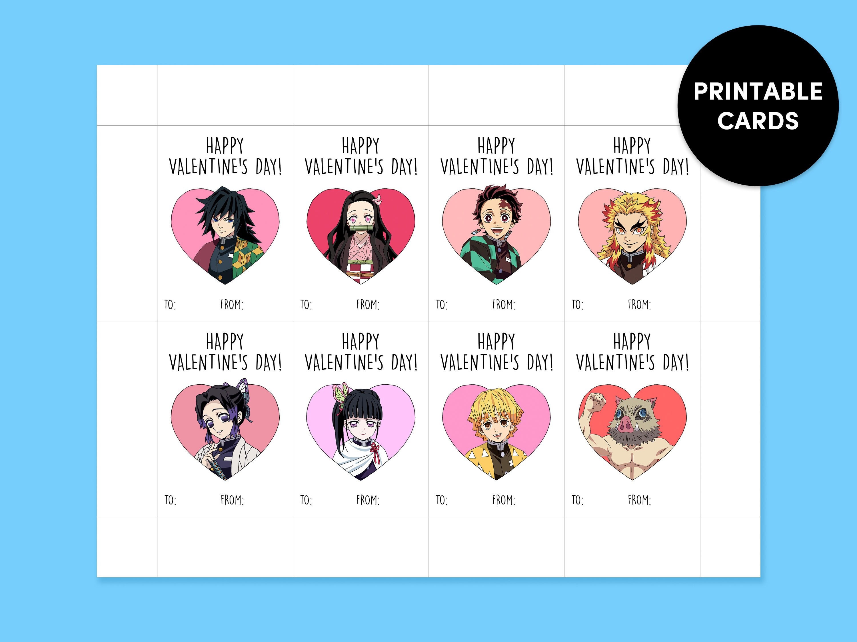 Anime Valentine Cards Printable Valentine Cards Valentine - Etsy