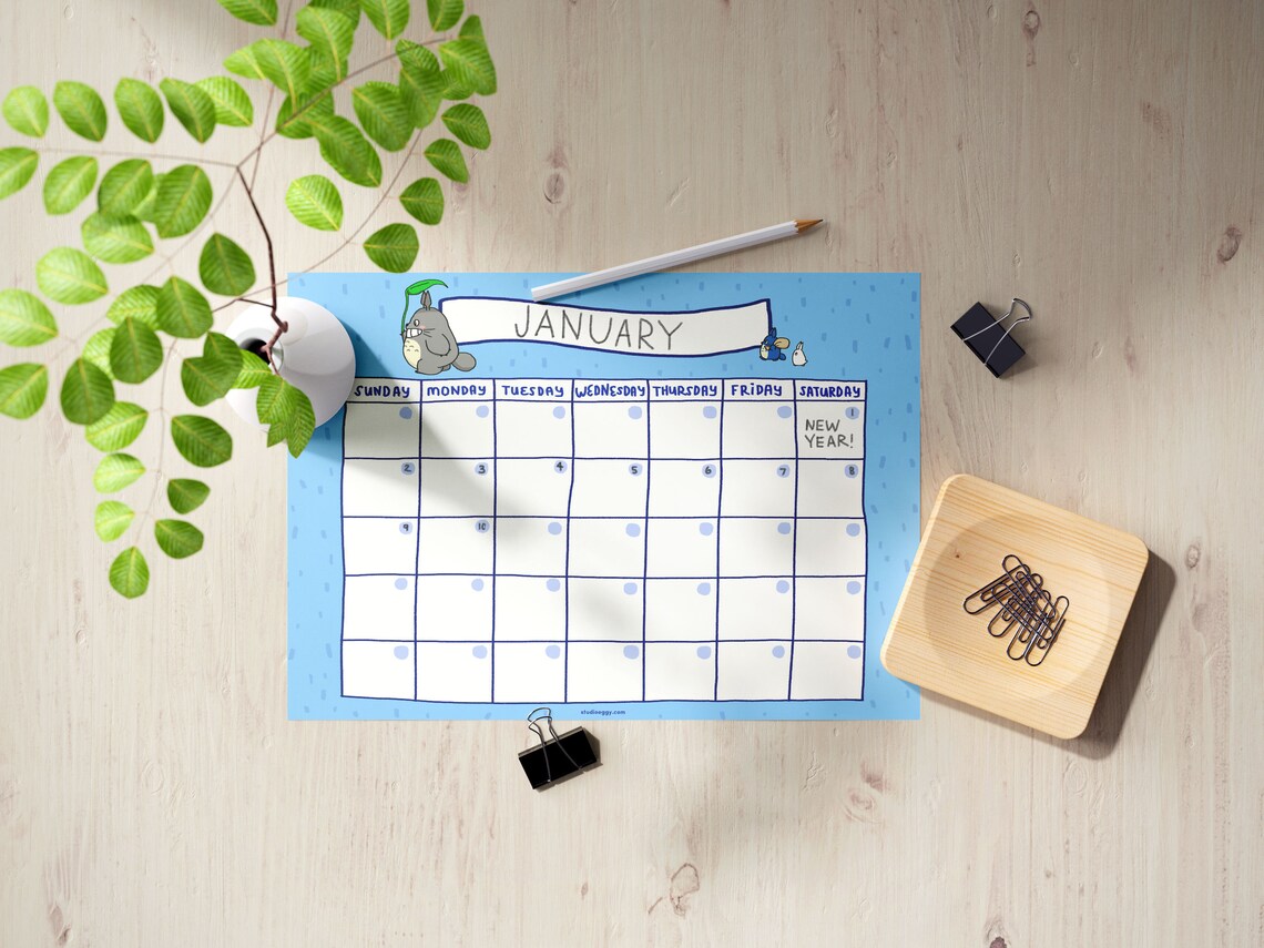 Anime Kawaii Printable Calendar, Printable Calendar, Landscape Calendar ...