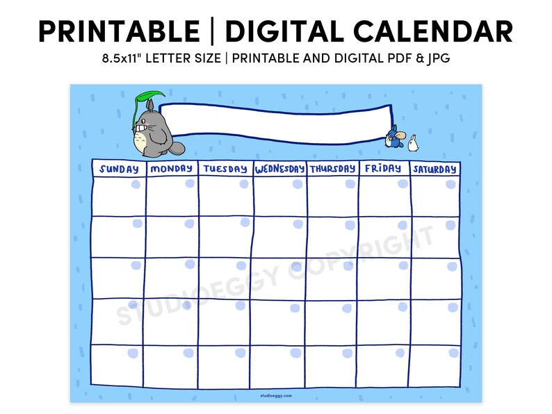 Anime Kawaii Printable Calendar, Printable Calendar, Landscape Calendar ...