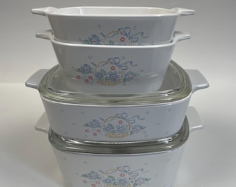Corning Ware Country Cornflower 1.5L, 1L, and 700ml  Casserole Dishes- Vintage Bakeware