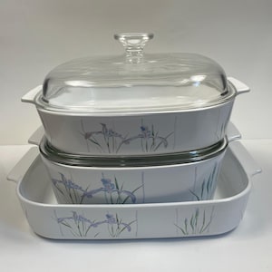 Corning Ware Shadow Iris Pattern  Large Square Casseroles Bakeware 2.5L, 5L  and  4.5L Lasagna Dish Pan - Vintage Replacements