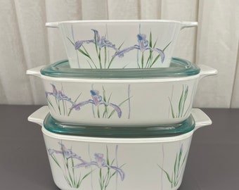 Corning Ware Shadow Iris  1.5L, 1L, and 700ml Casseroles Dishes - Vintage