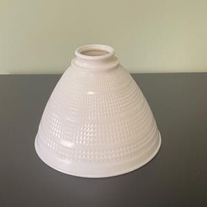 Vintage Corning Milk Glass Torchiere Lamp Shade – Mid Century 8” Waffle Glass Diffuser Replacement – White Retro Light Fixture Cover