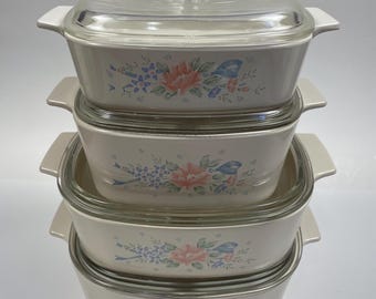 Corning Ware  Symphony 1L , 1.5L, 2L and  3L Casserole Dishes - Vintage Bakeware Floral Design