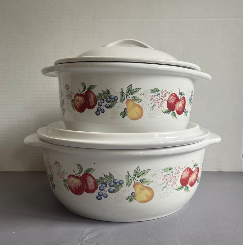 Corelle Coordinates Stoneware Casseroles Set in Chutney Fruit Pattern