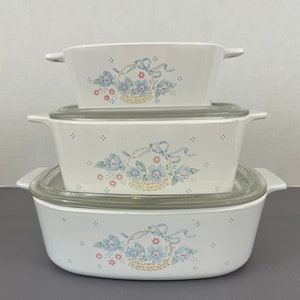 Corning Ware Casseroles  in Country Cornflower Pattern - Bakeware