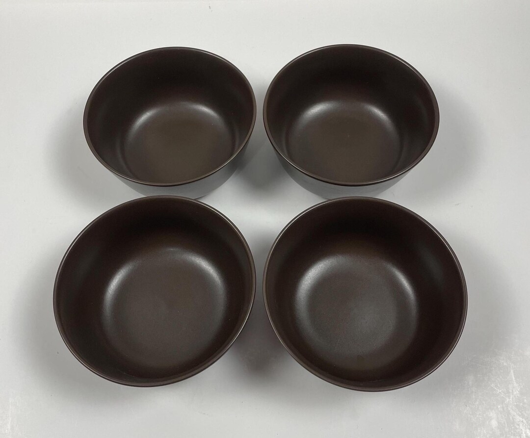 Set of 4 Dark Brown IKEA 10866 Stoneware Cereal / Soup Bowls 5 3/4