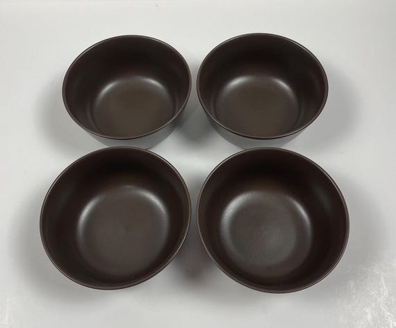 Set of 4 Dark Brown IKEA 10866 Stoneware Cereal / Soup Bowls 5 3/4