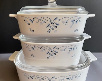 Vintage Corning Ware Provincial Blue Pattern Casseroles Dishes